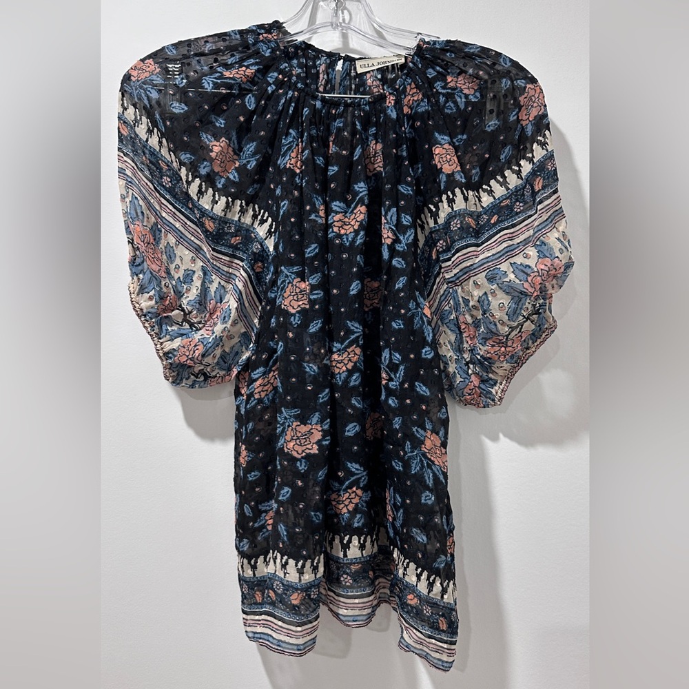 Ulla Johnson Black Floral Short Sleeve Silk Top 2